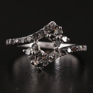 Black Diamond and Sterling Silver Ring, Size 5.5